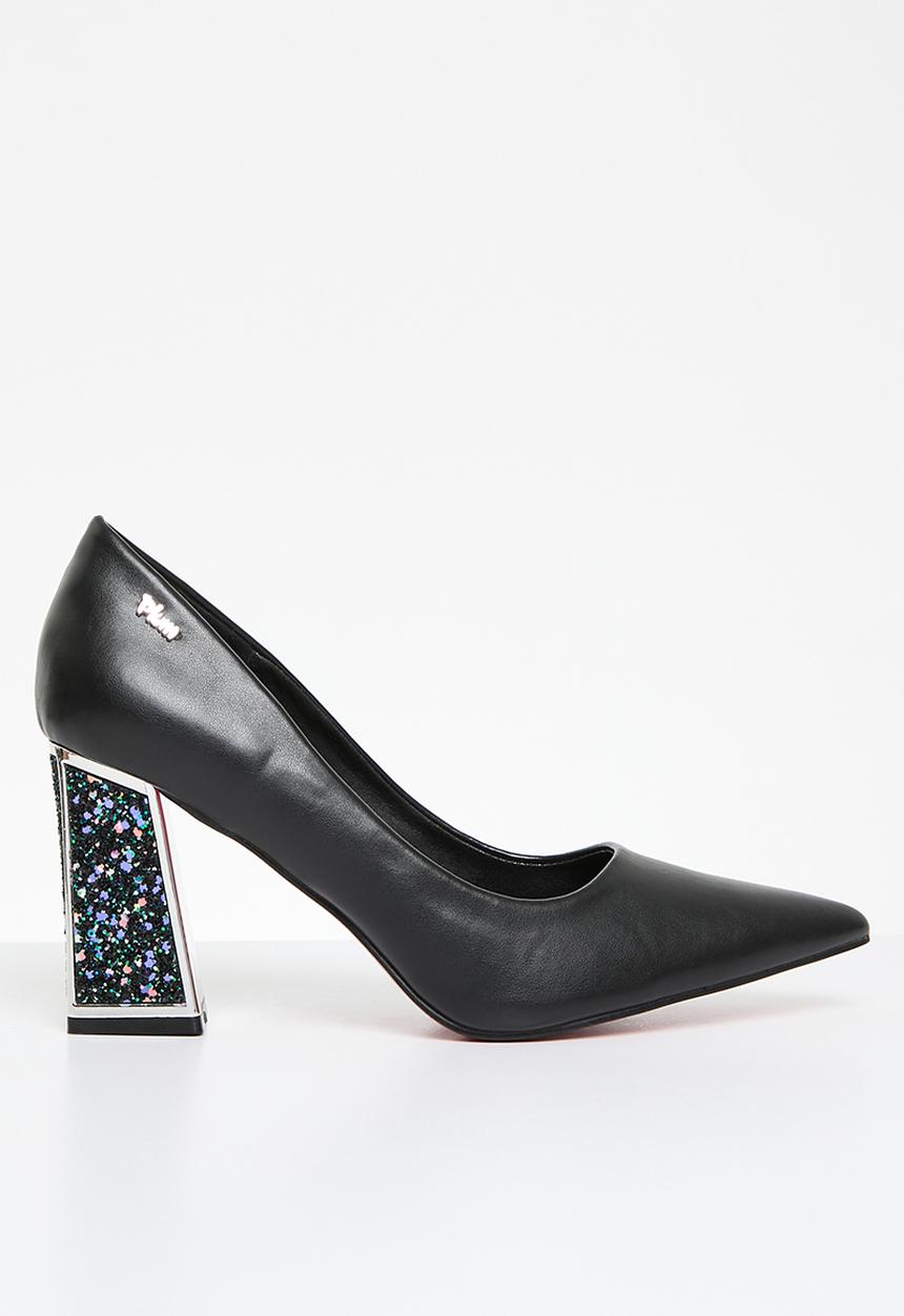 Plum - Alessandra block heel court - black