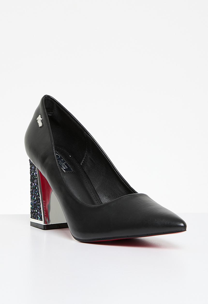 Plum - Alessandra block heel court - black