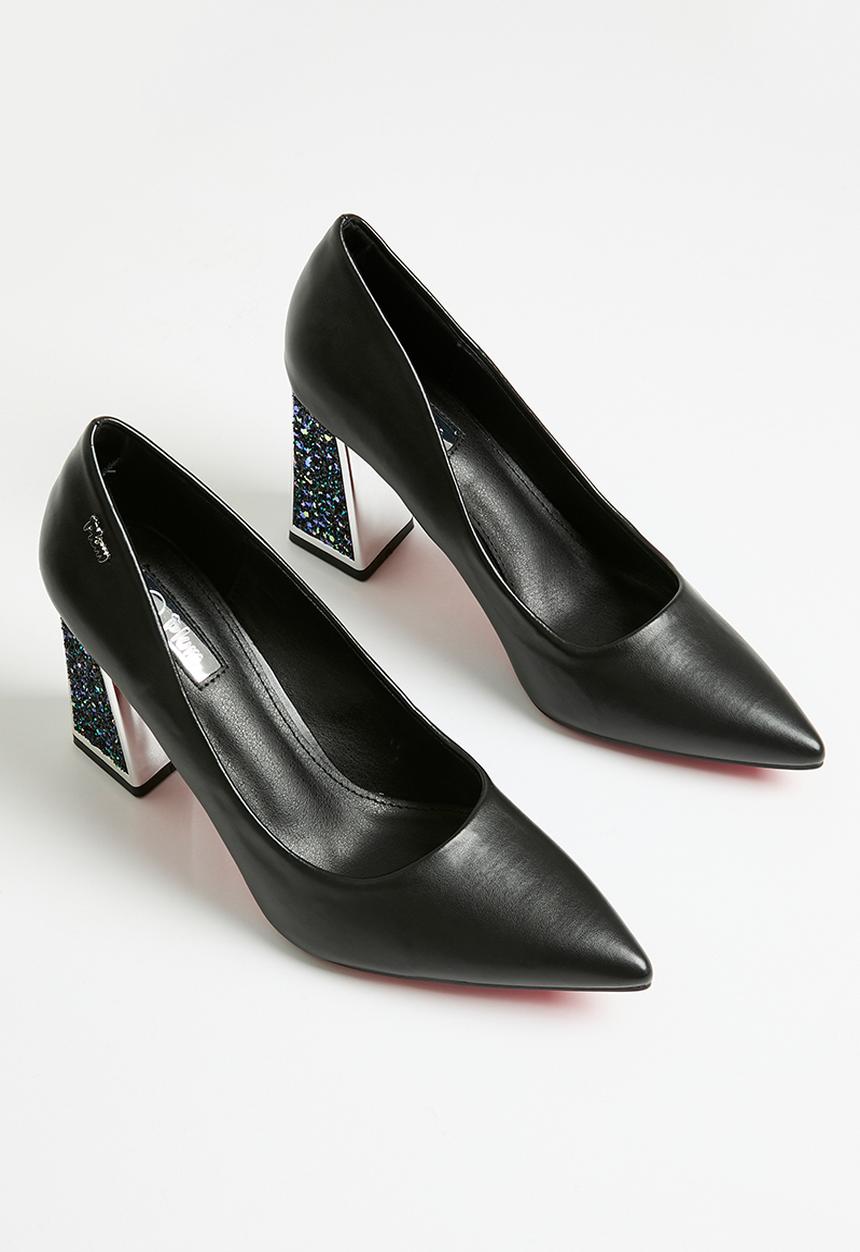 Plum - Alessandra block heel court - black