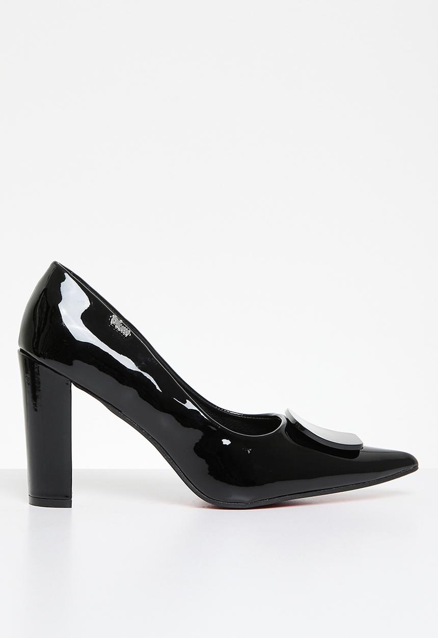 Plum - Esme block heel court - black