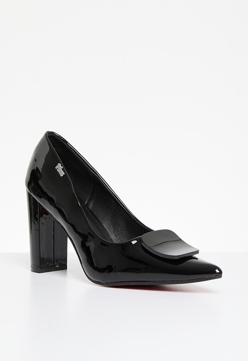 Plum - Esme block heel court - black