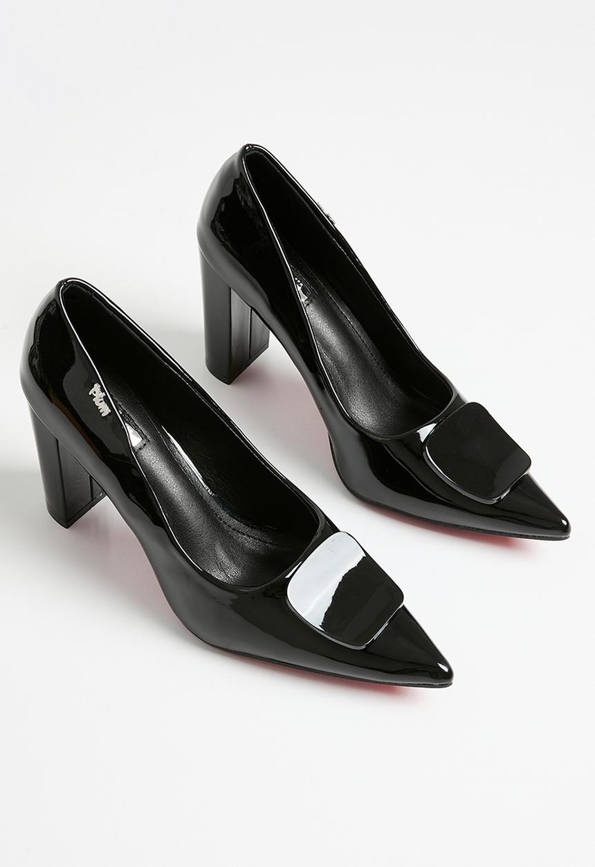 Plum - Esme block heel court - black