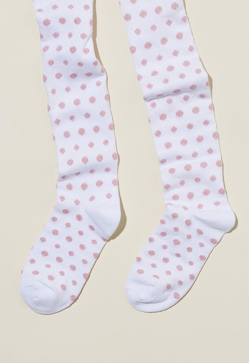 Cotton On - Solid tights - vanilla/pink polka dot shimmer