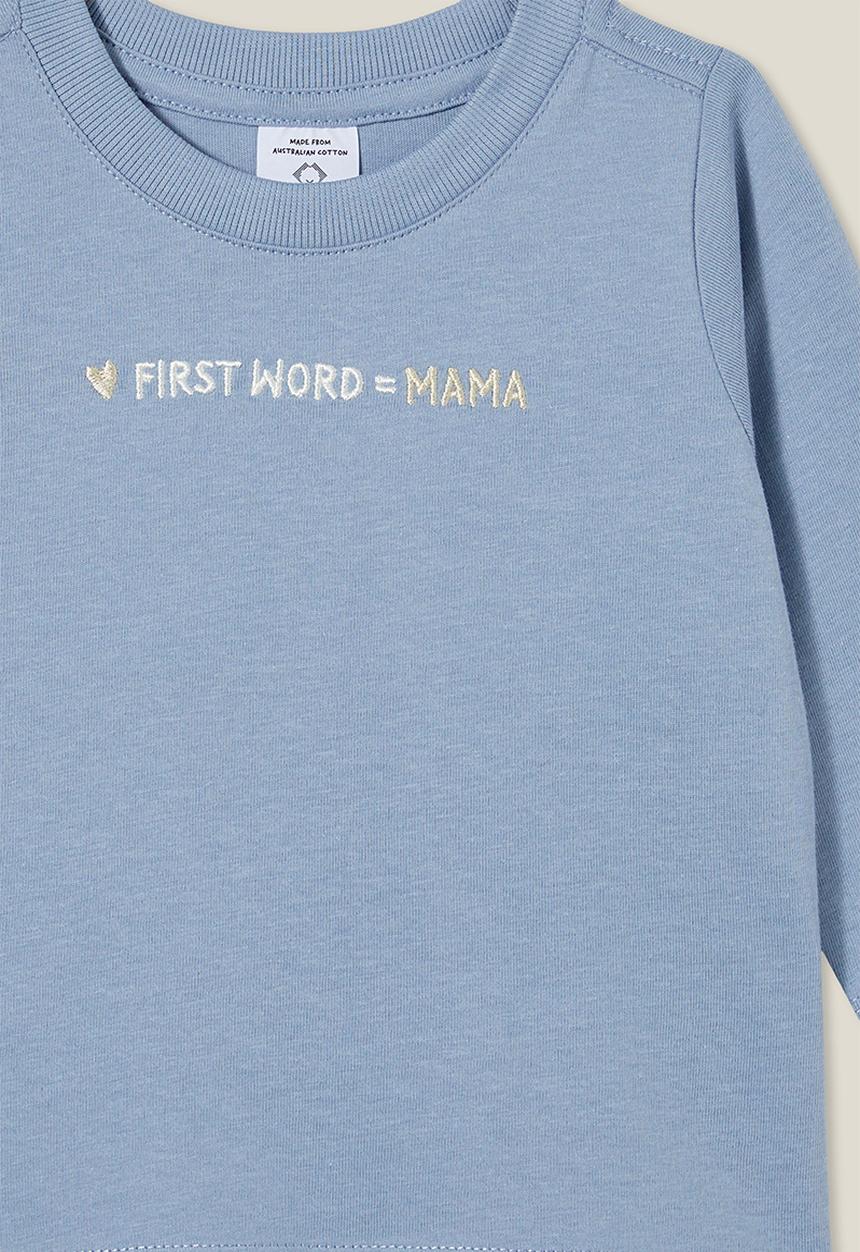 Cotton On - Jamie long sleeve tee - dusty blue/first word mama