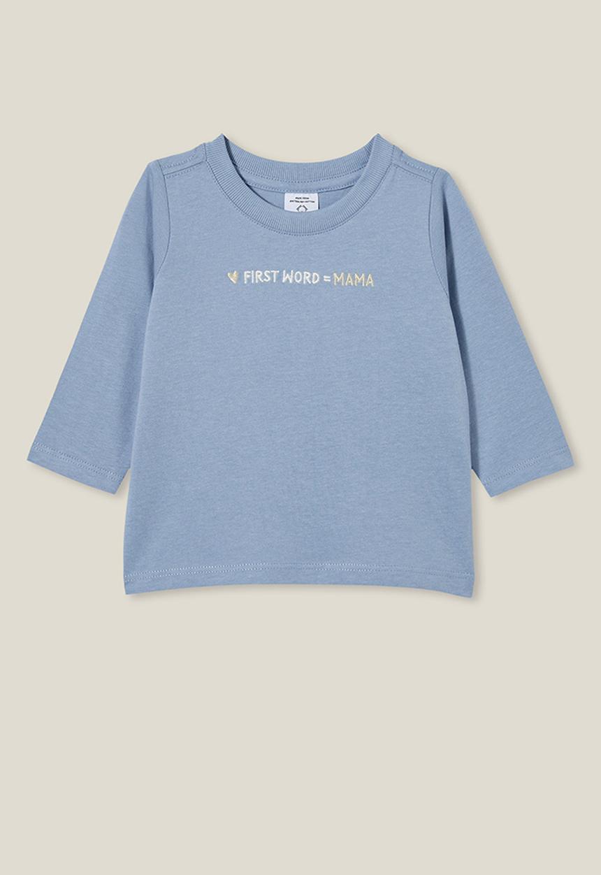 Cotton On - Jamie long sleeve tee - dusty blue/first word mama