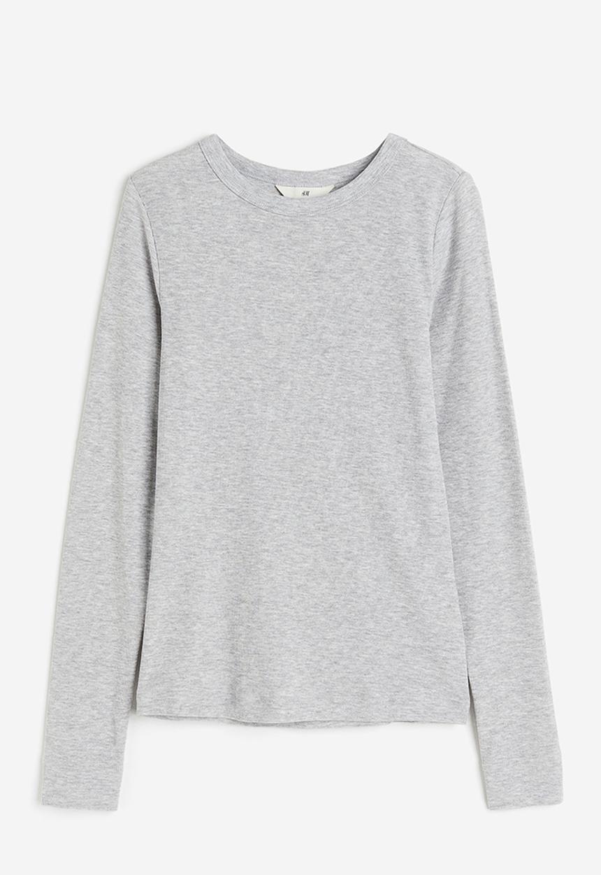 H&M - Ribbed modal-blend top - light grey marl 