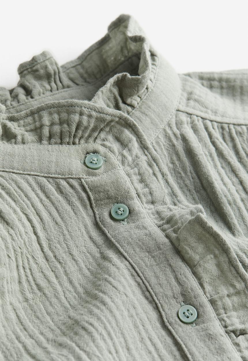 H&M - Frill-trimmed muslin blouse - sage green