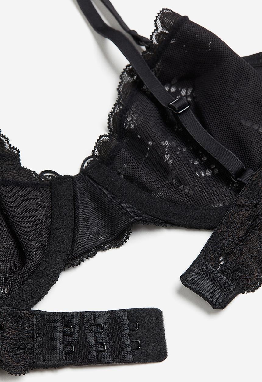 H&M - Non-padded underwired lace bra - black