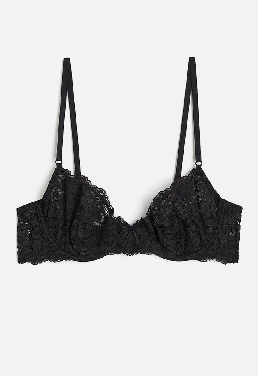 H&M - Non-padded underwired lace bra - black