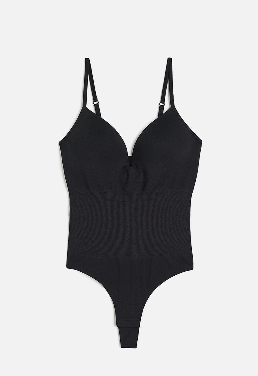 H&M - Seamless light shape push-up thong body - black