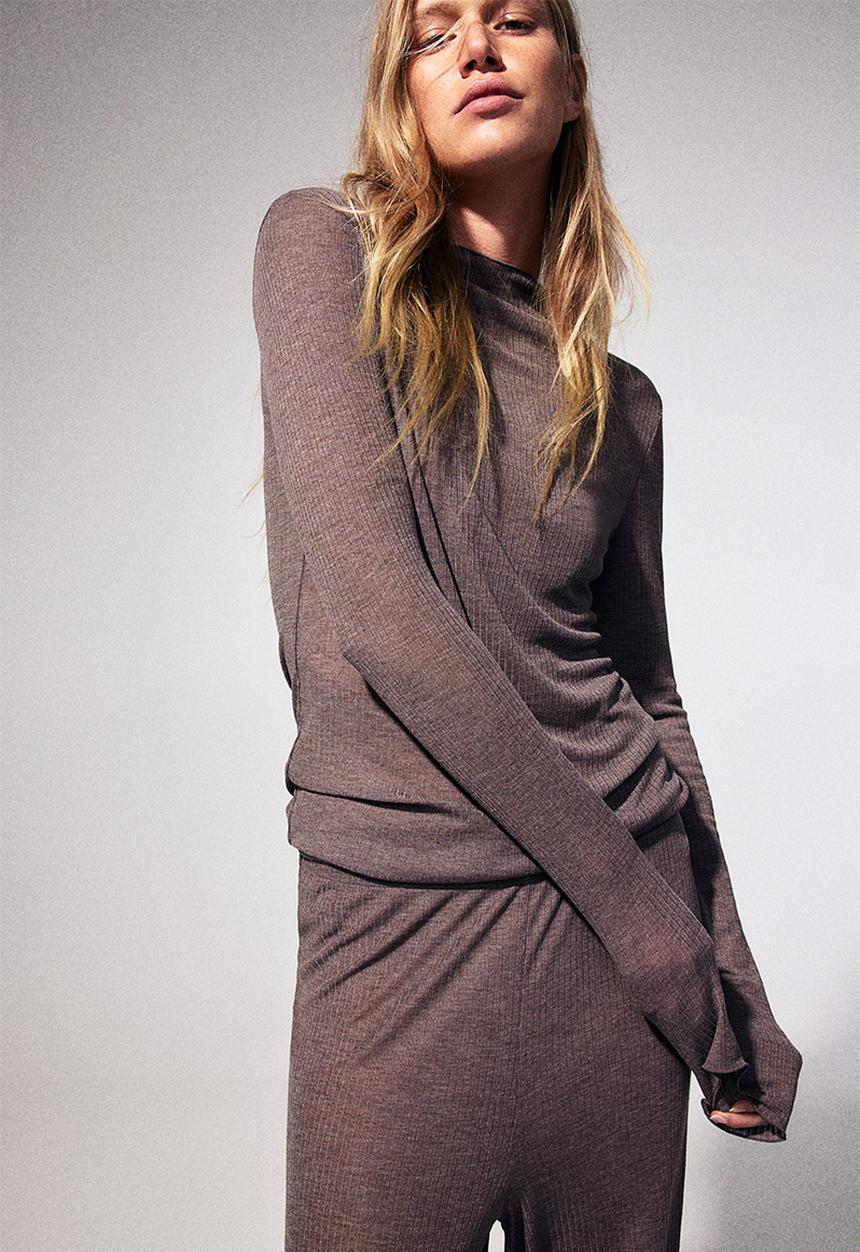 H&M - Ribbed pyjamas - dark mole mar