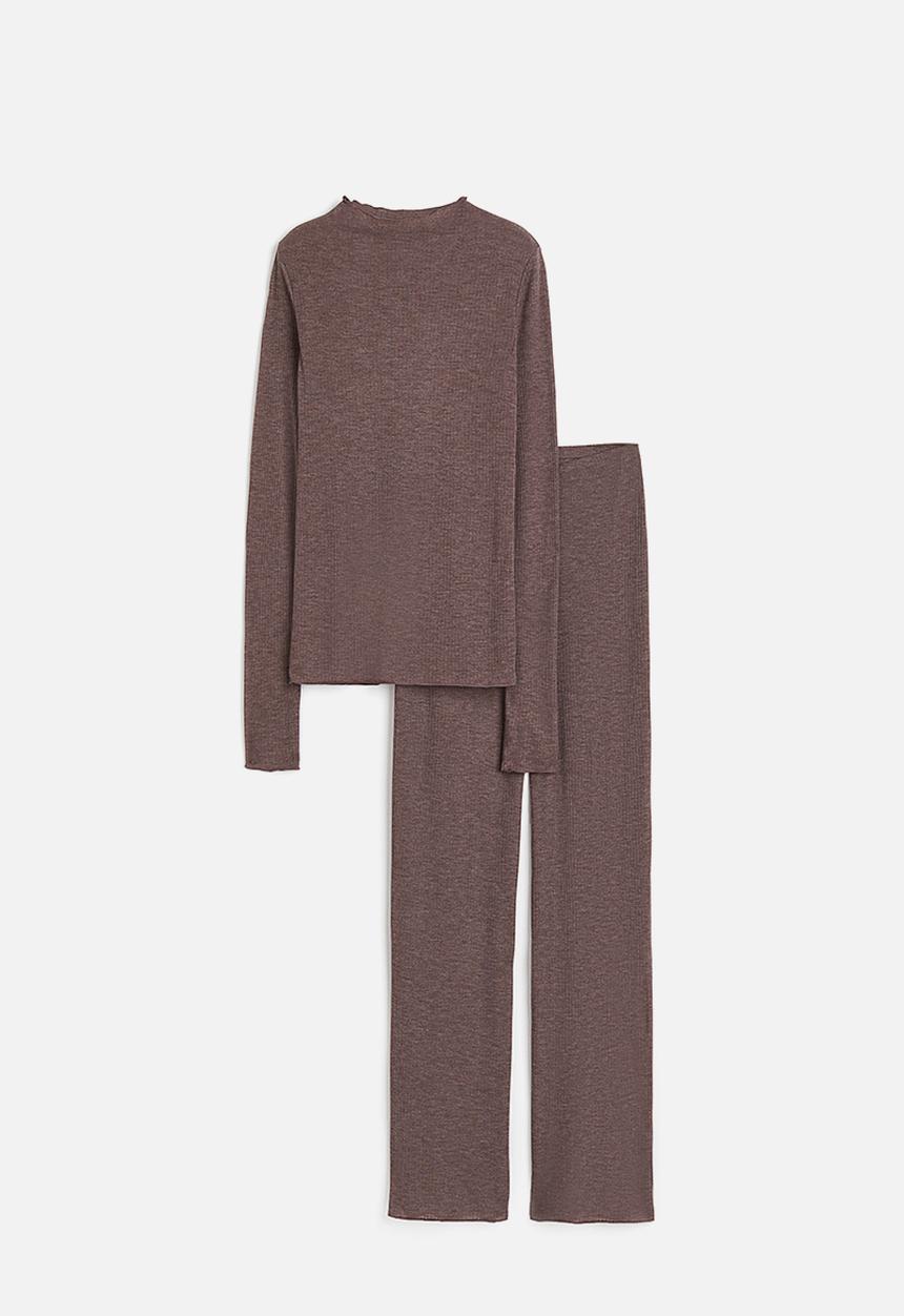 H&M - Ribbed pyjamas - dark mole mar