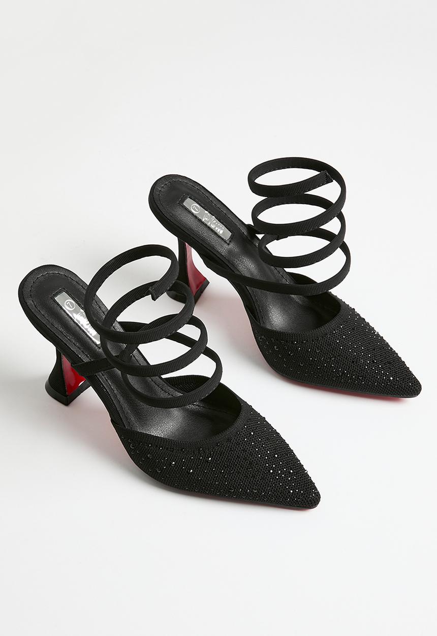 Plum - Camryn heeled mule - black