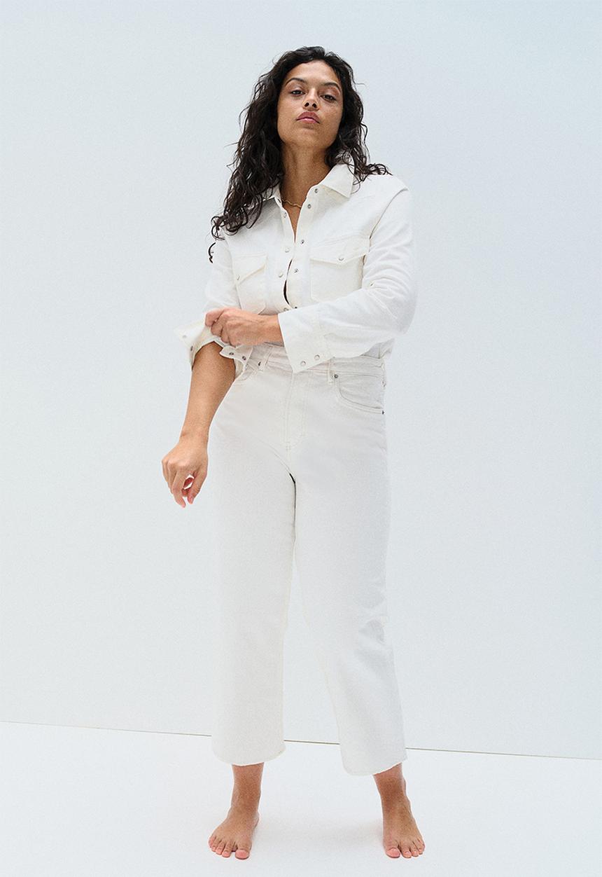 H&M - Curvy fit wide high cropped jeans - white