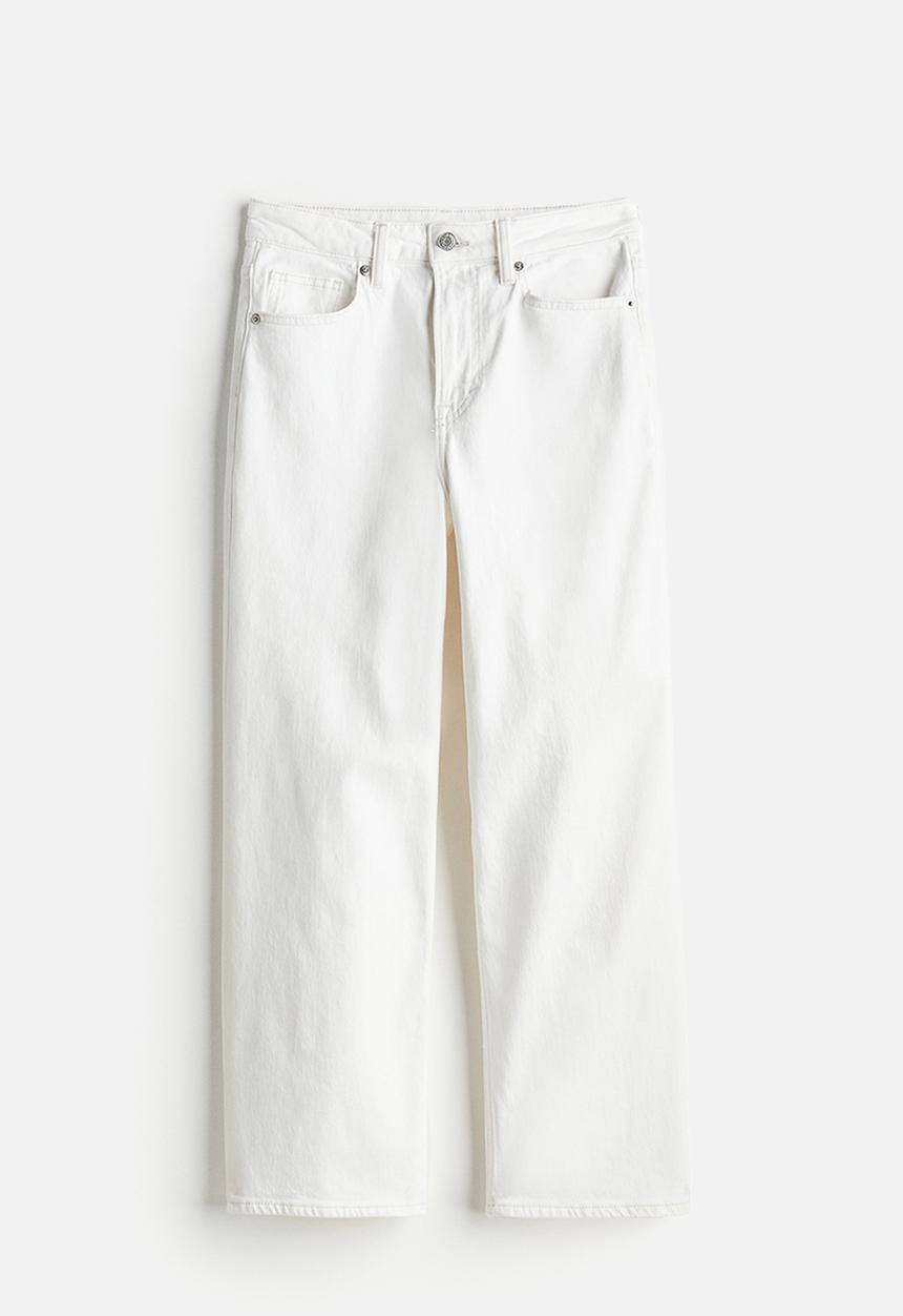 H&M - Curvy fit wide high cropped jeans - white
