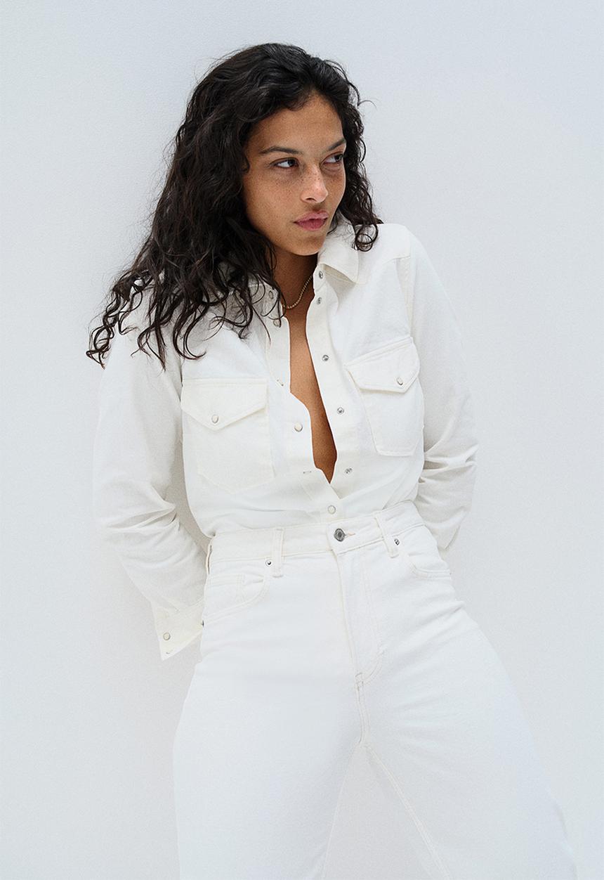 H&M - Curvy fit wide high cropped jeans - white