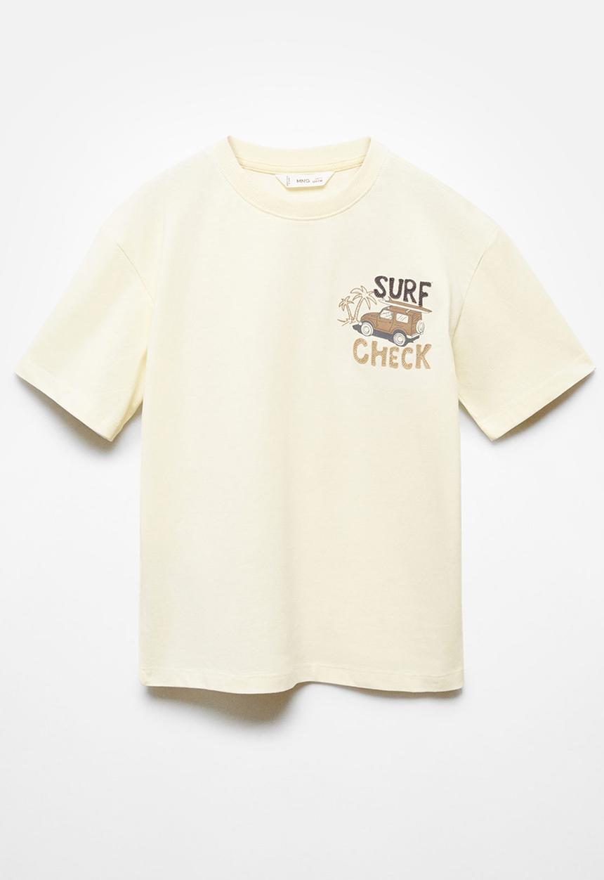 MANGO - T-shirt check - pastel yellow