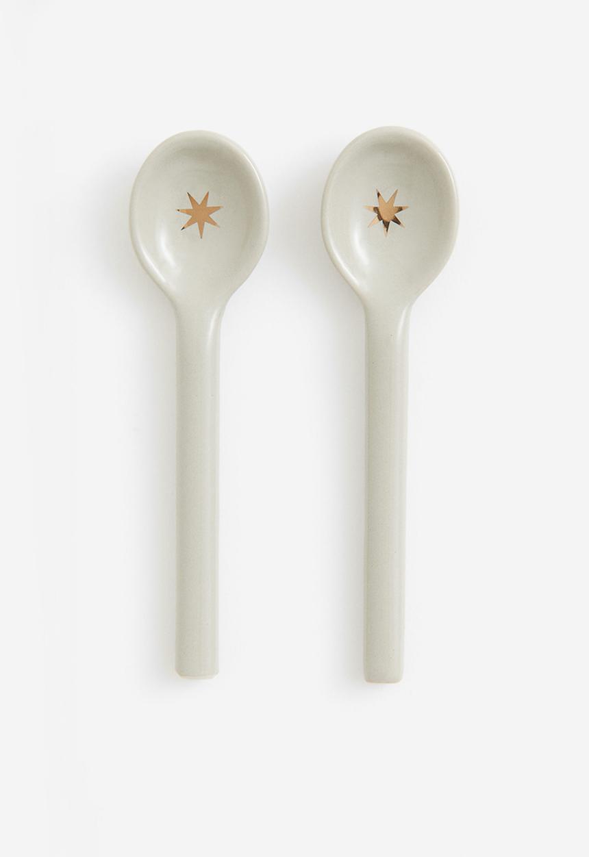 H&M - 2-pack stoneware teaspoons - white/stars