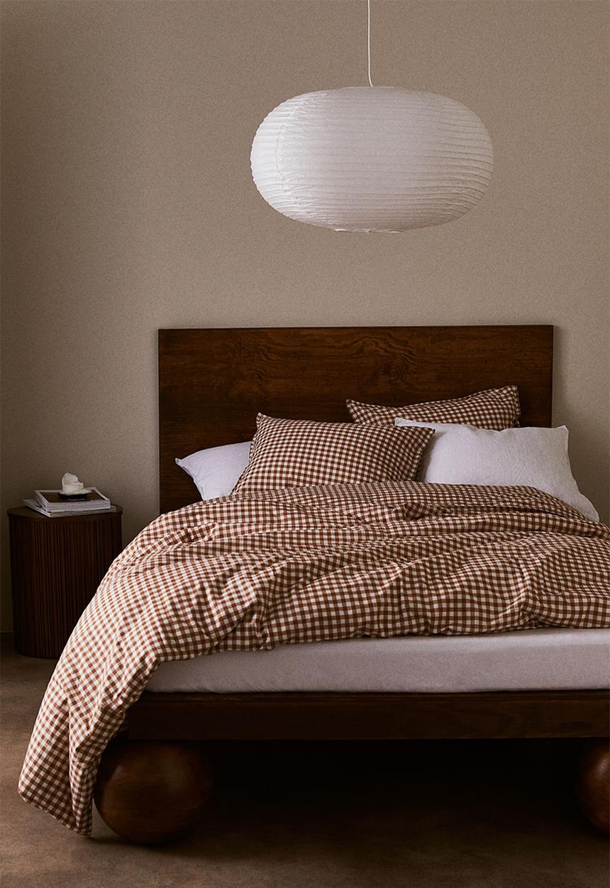 H&M - Patterned double/king size duvet cover set - brown/gingham-checked