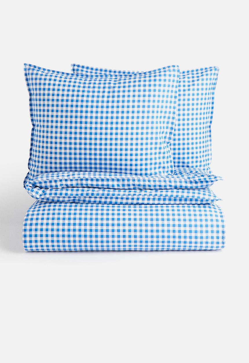 H&M - Patterned double/king size duvet cover set - blue/gingham-checked