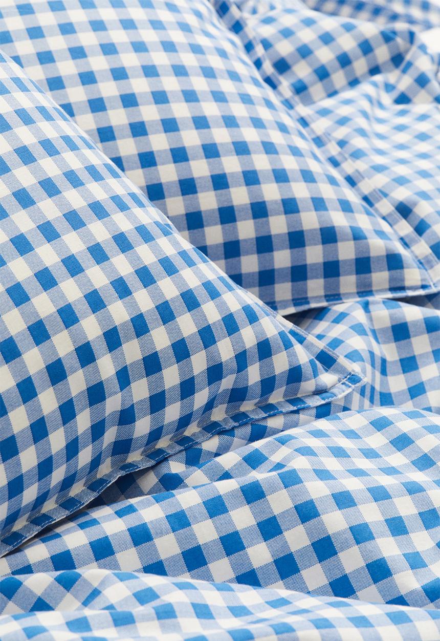 H&M - Patterned double/king size duvet cover set - blue/gingham-checked