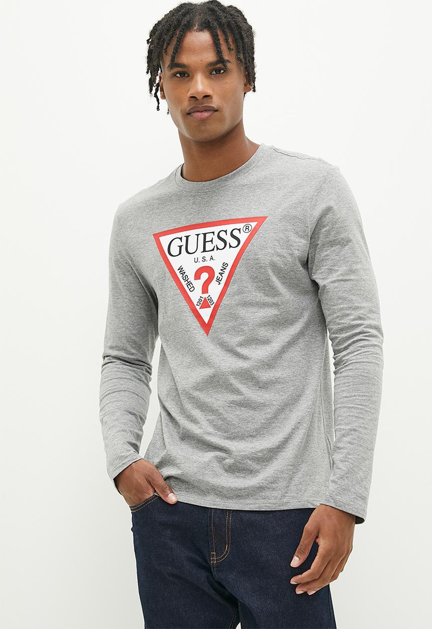GUESS - Cn long sleeve original logo tee - Marble Heather