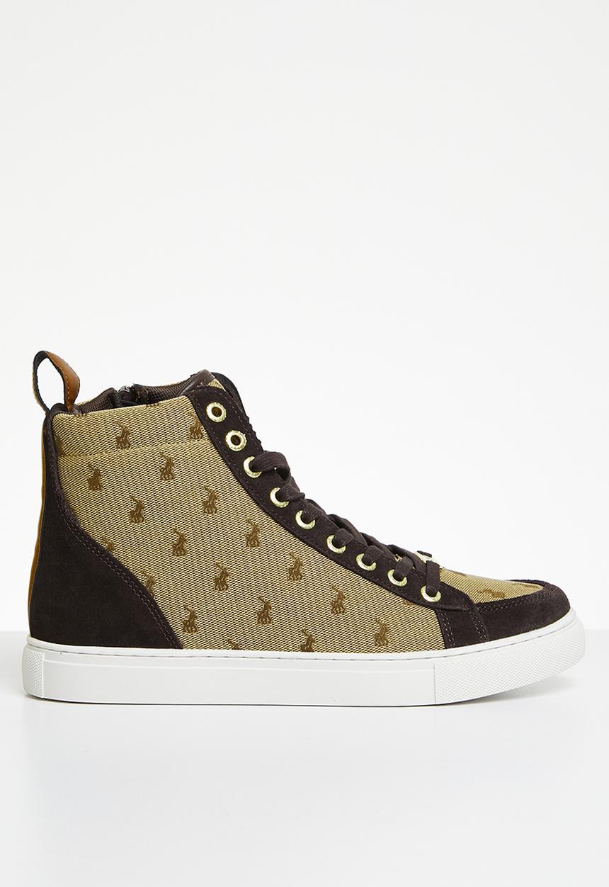 POLO - Monogram jacquard hi top sneaker - brown