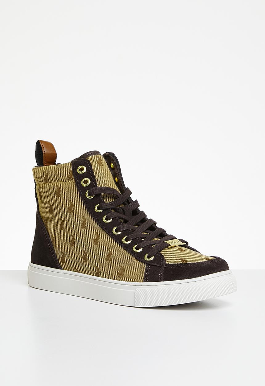 POLO - Monogram jacquard hi top sneaker - brown