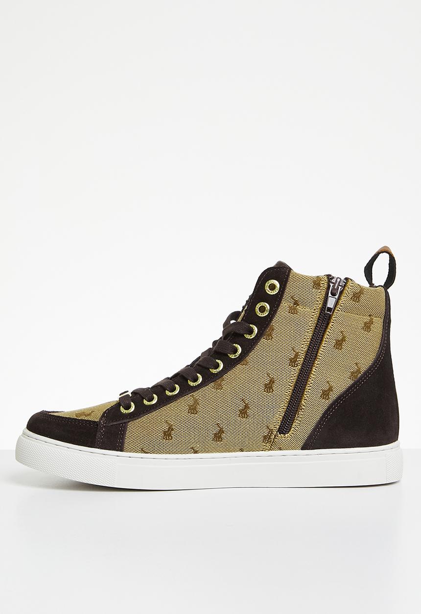 POLO - Monogram jacquard hi top sneaker - brown