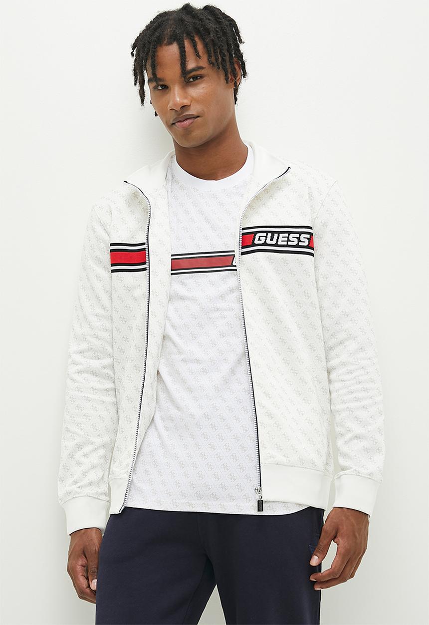 GUESS - Korbin full zip tracksuit top -  aop pure white