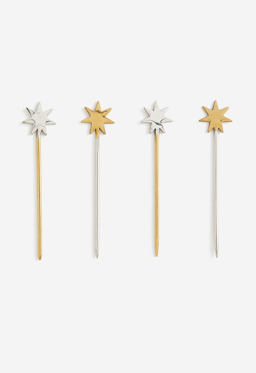 H&M - 4-pack metal food picks - gold-coloured/stars