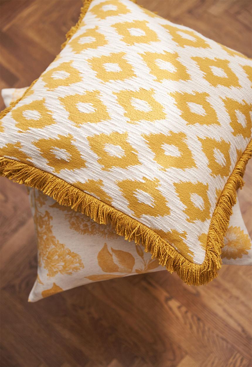 H&M - Patterned cushion cover - light beige/yellow
