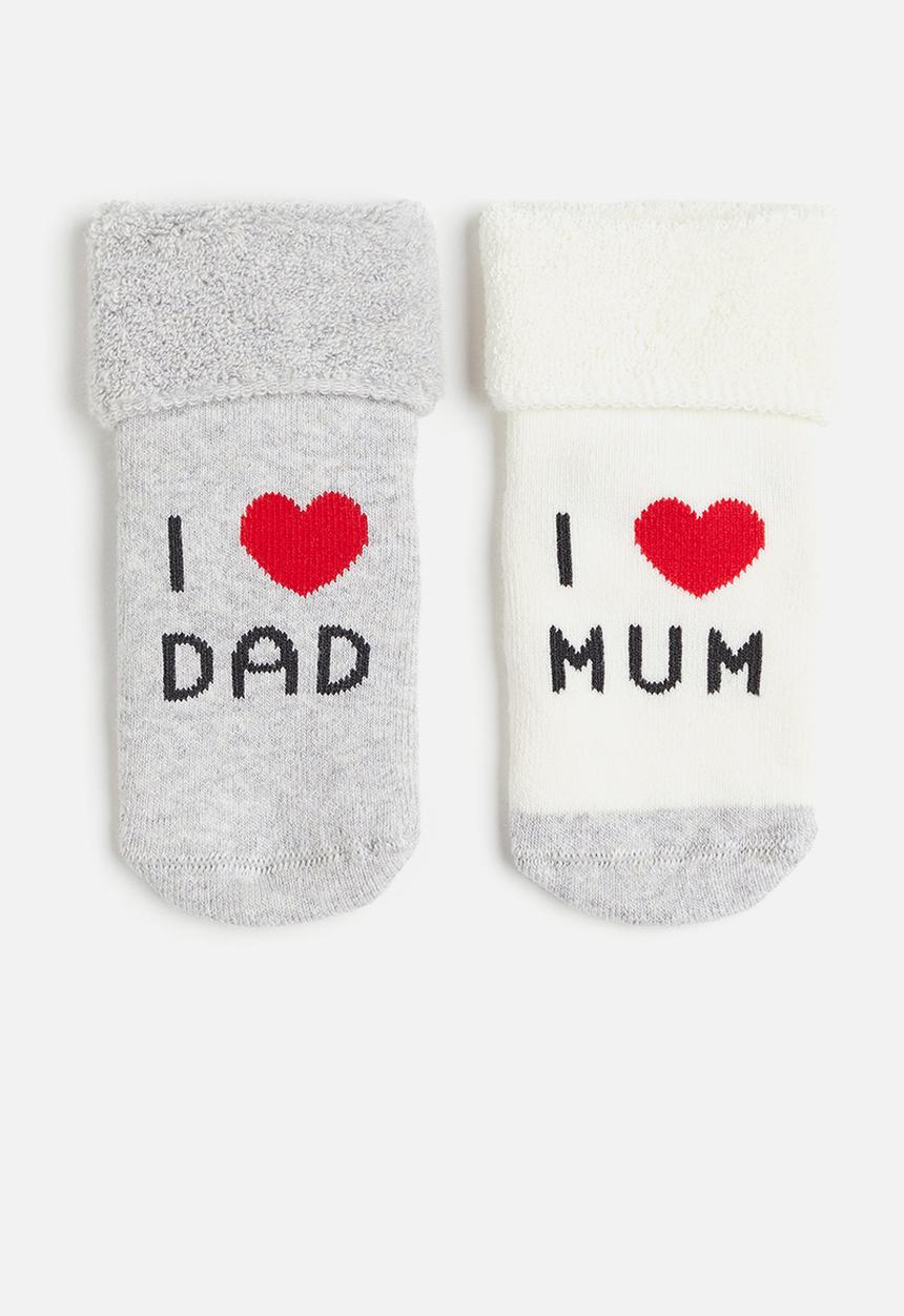 H&M - 2-Pack terry socks - light grey marl hearts