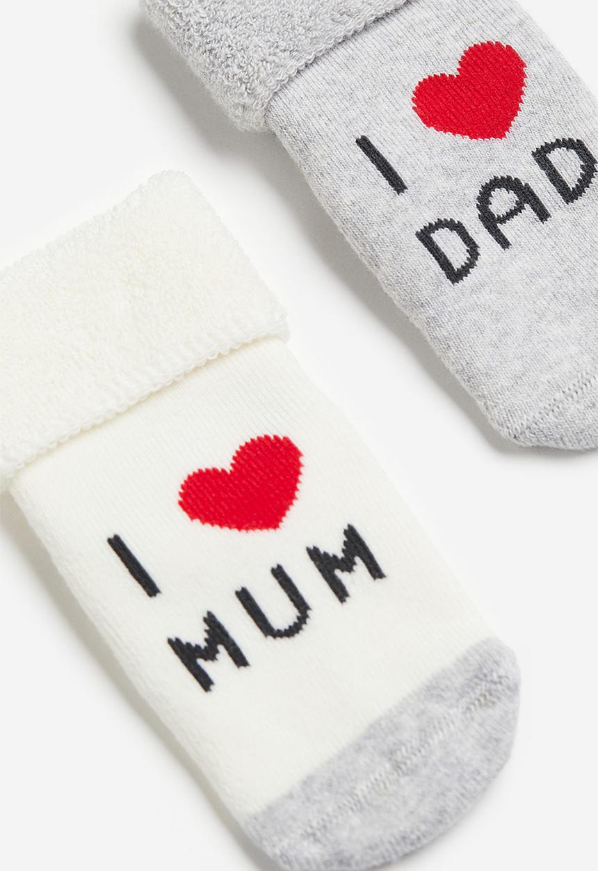 H&M - 2-Pack terry socks - light grey marl hearts