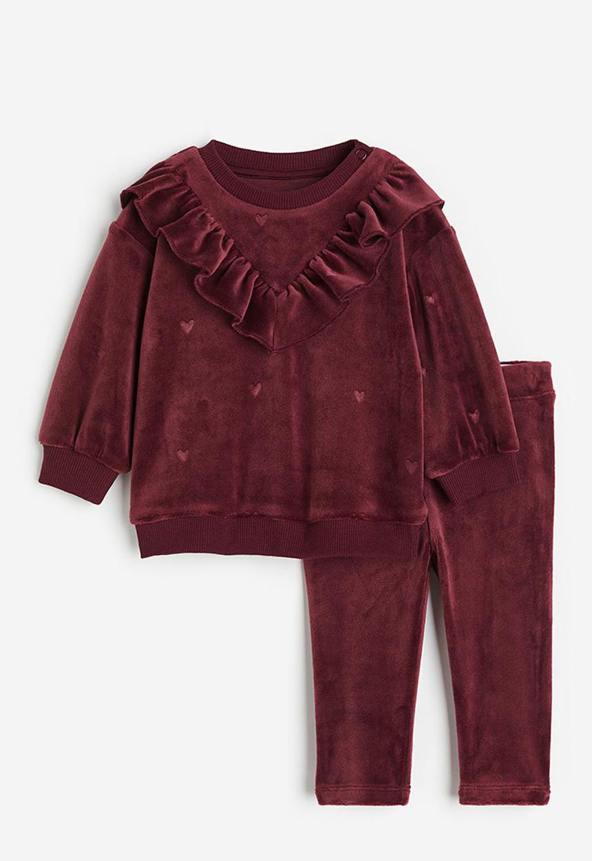 H&M - 2-Piece velour set - dark red