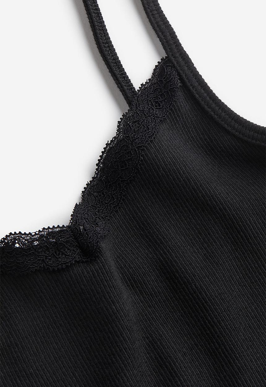 H&M - Lace-trimmed strappy top - black