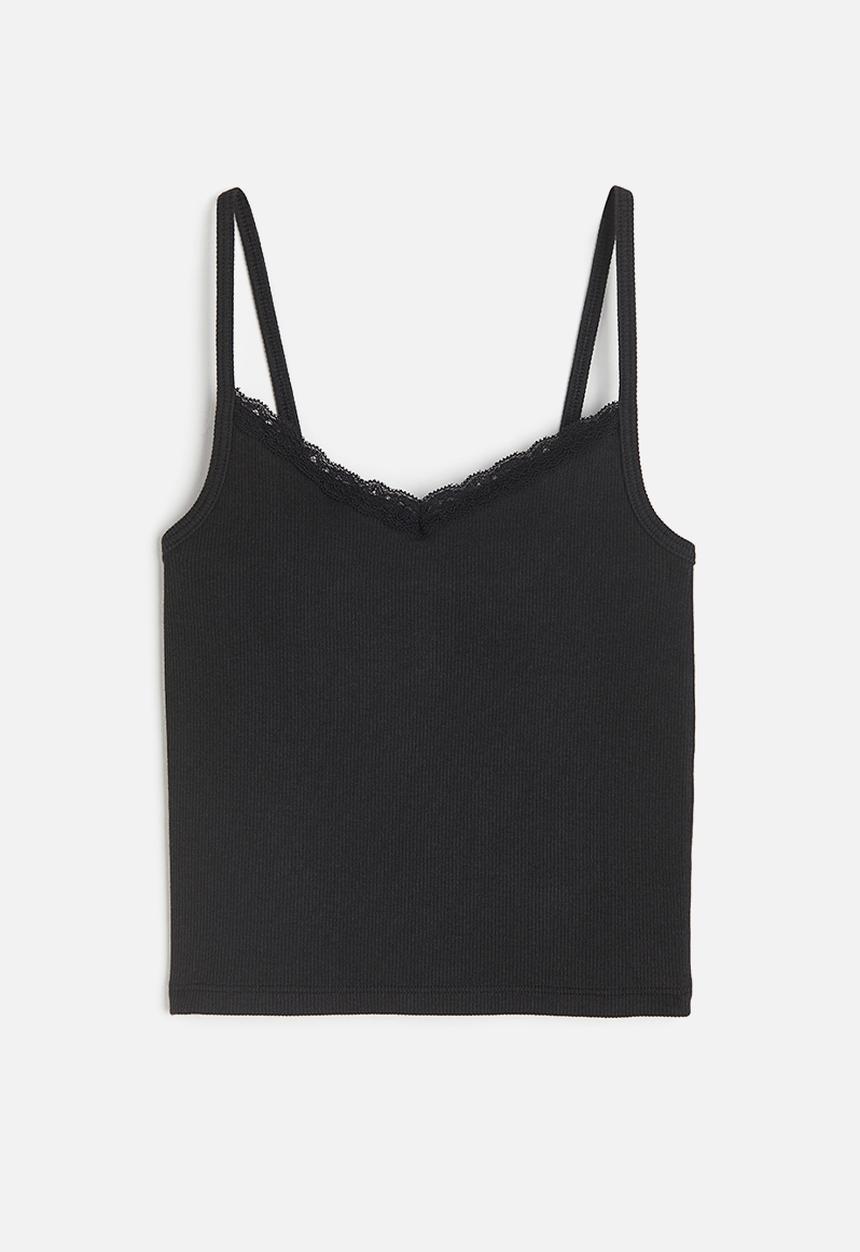 H&M - Lace-trimmed strappy top - black