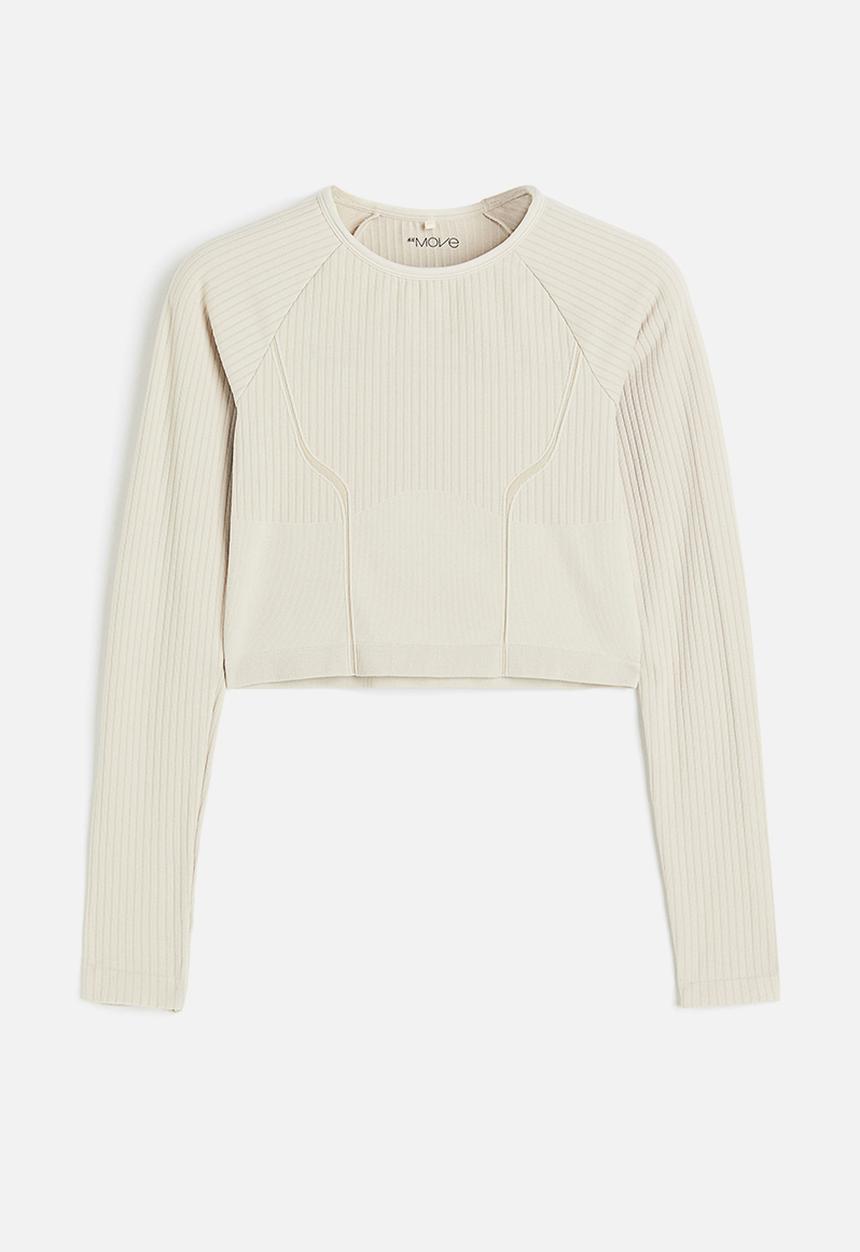 H&M - Drymove™ seamless cropped sports top - light beige