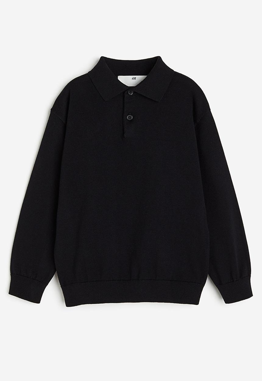 H&M - Fine-knit polo jumper - black