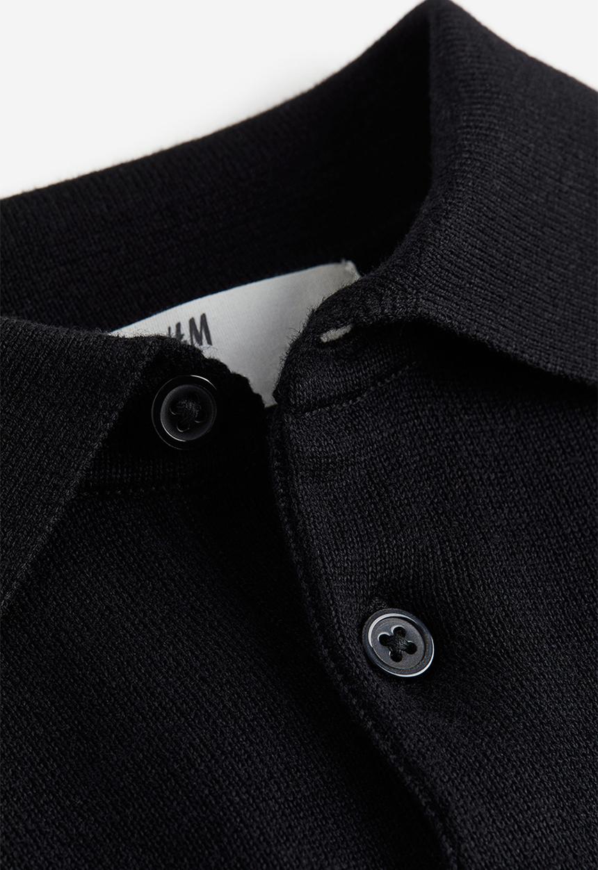 H&M - Fine-knit polo jumper - black