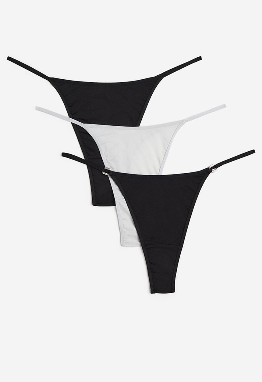 H&M - 3-Pack microfibre thong briefs - black & light grey