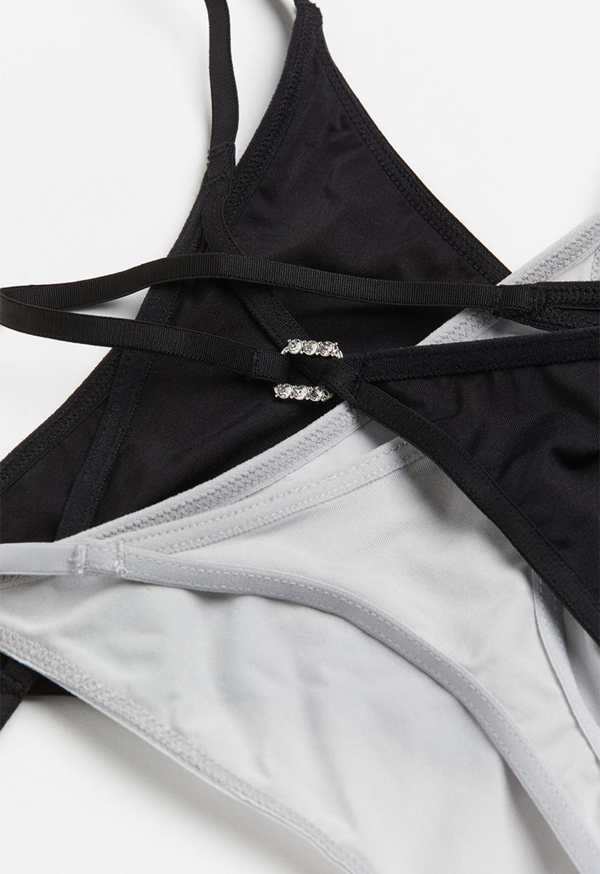 H&M - 3-Pack microfibre thong briefs - black & light grey