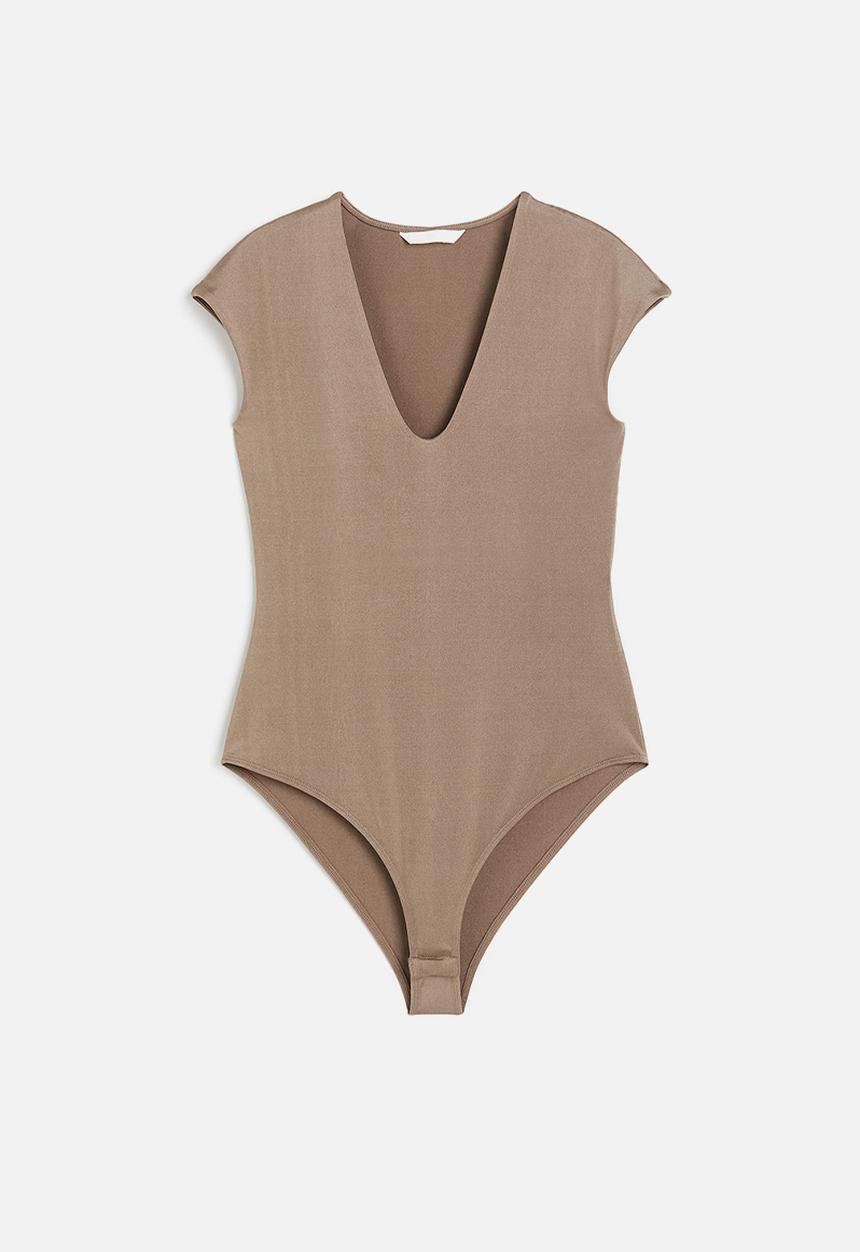 H&M - Cap-sleeved jersey body - beige