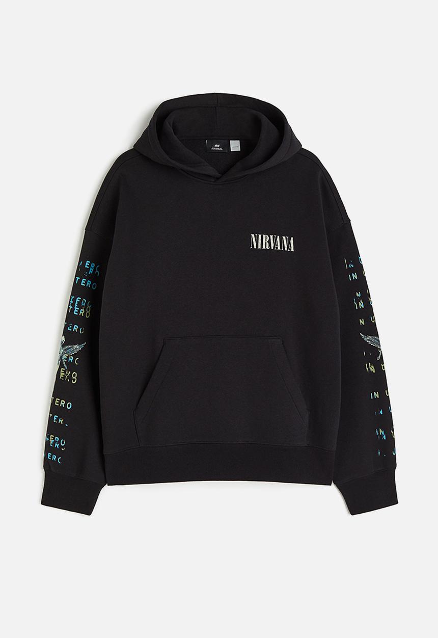 H&M - Oversized fit printed hoodie - black