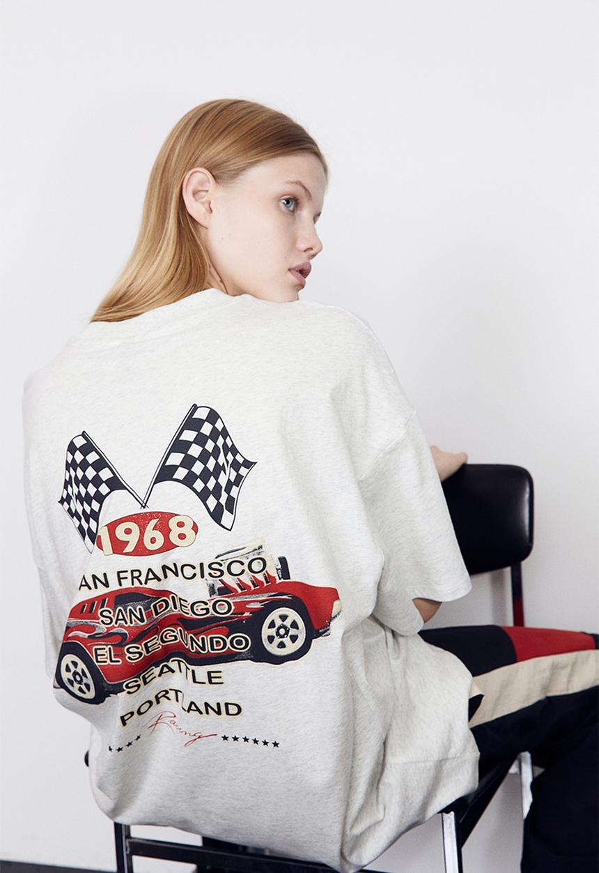 H&M - Oversized printed T-shirt - light grey marl/hot wheels
