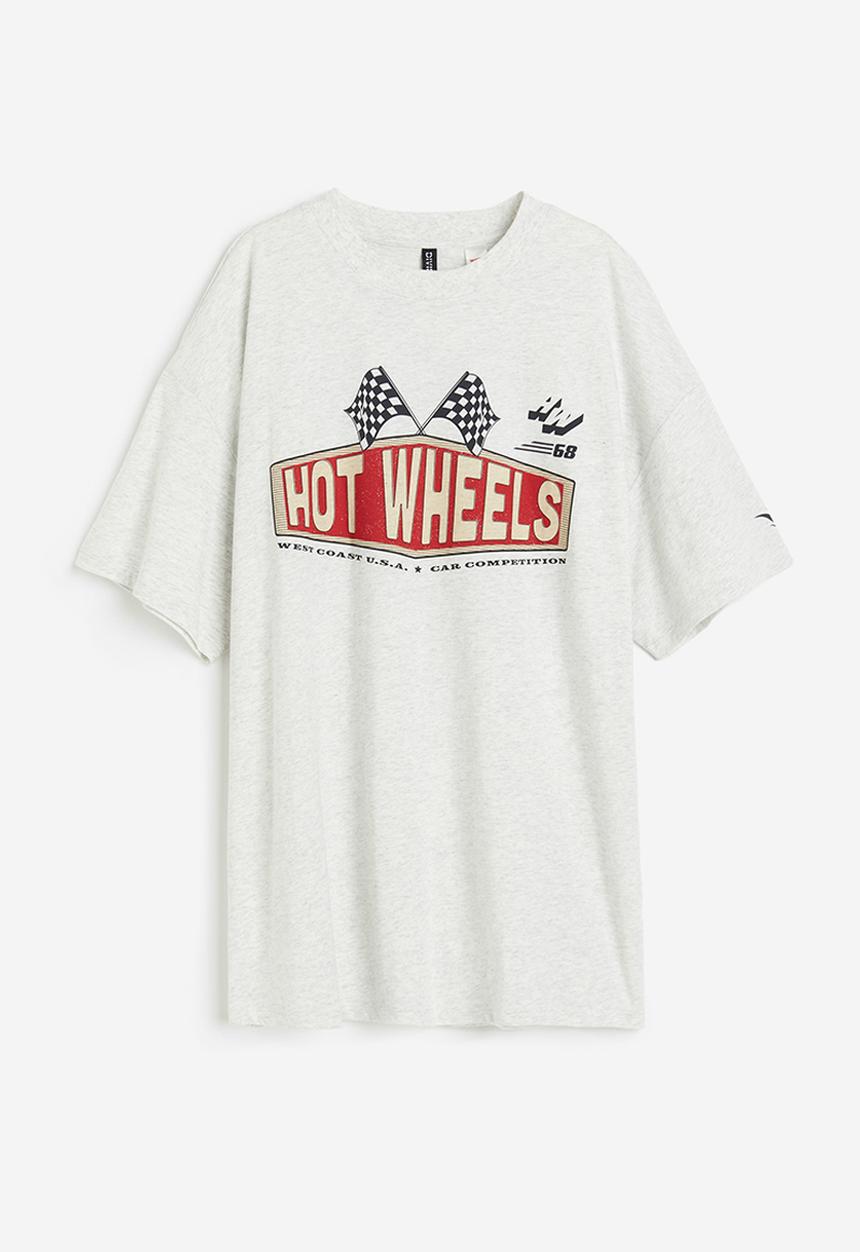 H&M - Oversized printed T-shirt - light grey marl/hot wheels