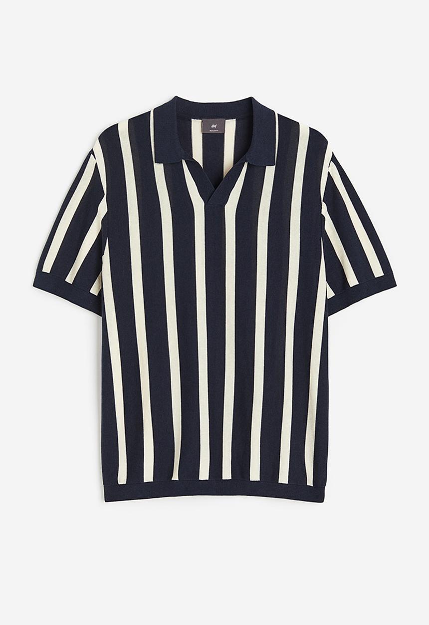 H&M - Regular fit fine-knit polo shirt - navy 