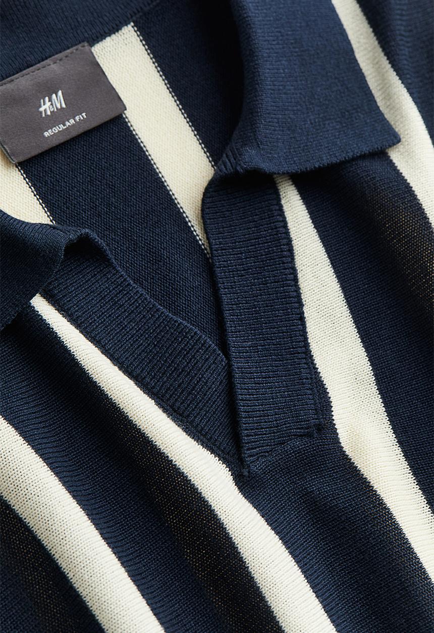 H&M - Regular fit fine-knit polo shirt - navy 