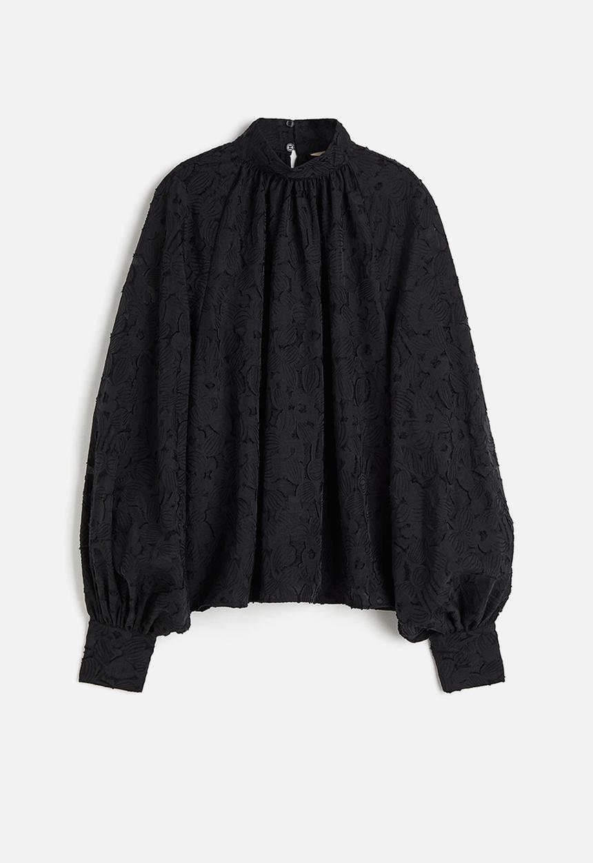 H&M - Textured-weave blouse - black