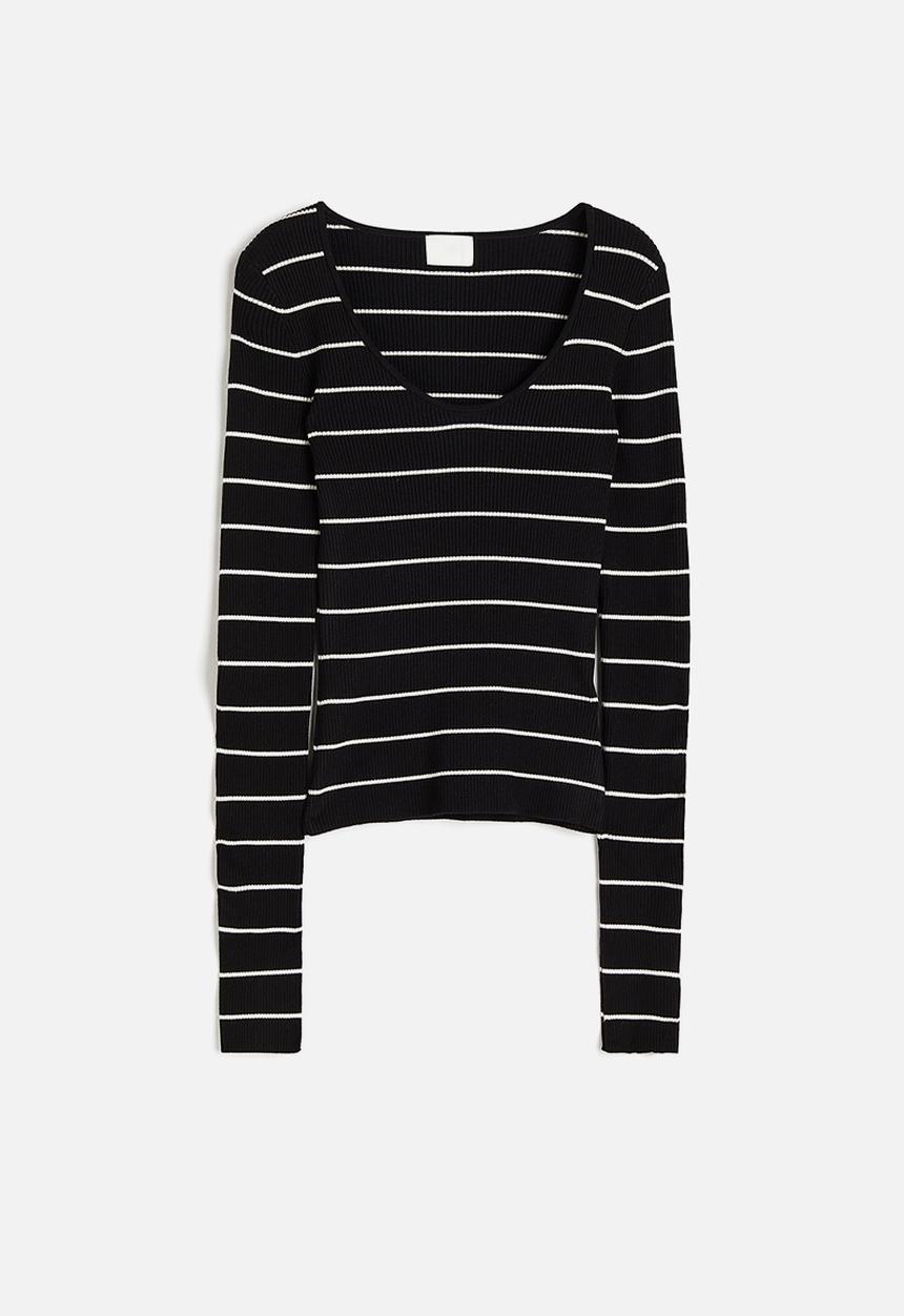 H&M - Rib-knit top - black & white striped